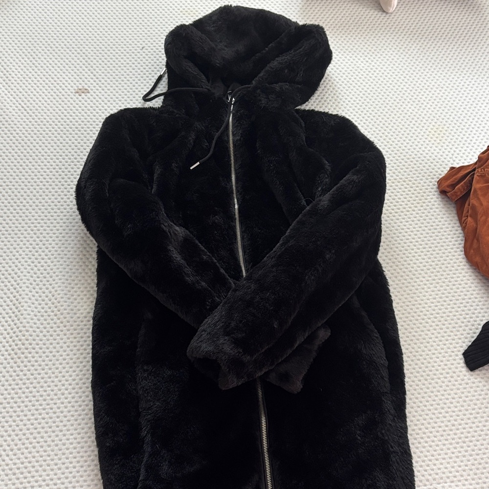Women's Black Faux Fur Hooded Coat